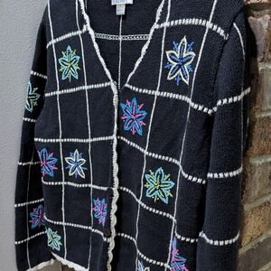 Vintage Embroidered Black Cardigan Sweater